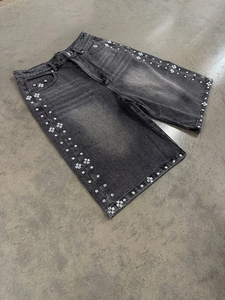 Street Wear Denim <b>Shorts</b> Rhinestone <b>Decoration</b> Wholesale Men's Fashion Summer Quick Dry Denim <b>Shorts</b> Low MOQ - Product Image 3
