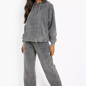Produit le plus vendu : Ensemble de survêtement élégant et personnalisé effet délavé pour hommes et femmes, vente en gros, survêtement femme de haute qualité effet délavé à l'acide - Product Image 2