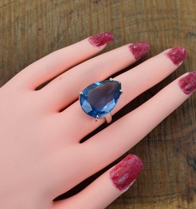 Handmade 925 Sterling Silver Iolite Quartz Bohemian Christian GIA Certified <b>Statement</b> <b>Ring</b> Natural Pear Cut Gemstone Gift for - Product Image 4