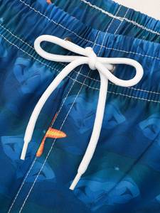 Short décontracté bleu ciel pour les vacances d'été, imprimé lettres sur toute la surface, cordon de serrage, poches obliques, coupe ample, idéal pour la plage, les vacances, Hawaï, les baignades tropicales - Product Image 4