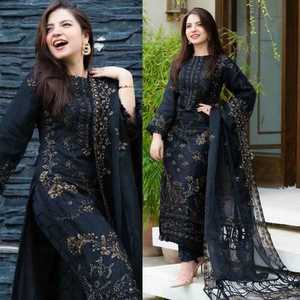 Ensemble 3 pièces en coton brodé sur mesure pour femme, style pakistanais, à manches longues, entièrement brodé, prix d'usine - Product Image 5