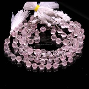 Perles de quartz rose naturel facettées en forme d'oignon 7-9MM, perles de pierre précieuse de quartz rose facettées en forme de goutte pour la fabrication de bijoux et la vente en gros - Product Image 2