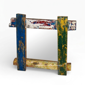 Handcrafted Rustic Eco-Friendly Durable Thick Wall <b>Mirror</b> Patchwork Reclaimed Boat Wood Original Color Living Room Bedroom Villa - Product Image 1