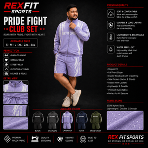 REXFIT SPORTS 2026 Custom <b>Men</b>’s Lavender Nylon <b>Jacket</b> & Shorts Set <b>Lightweight</b> Full Zip Sports Gym Training Running Casual Wear - Product Image 1