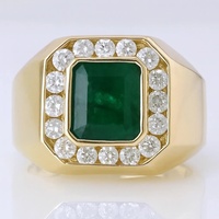 Bague Good Century en or massif 18 carats avec émeraude synthétique et halo de diamants cultivés en laboratoire pour homme, cadeau d'anniversaire, bijoux fins