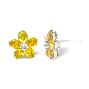 Moda mujer flor amarilla CZ joyería pendientes - Product Image 1