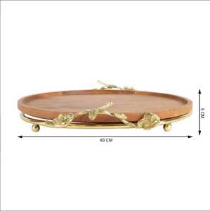 Luxury <b>Deep</b> Wooden Serving Bowl Gold Floral Base Accent Premium Tableware Skies Trader - Product Image 2