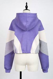 Women's Color Block <b>Cropped</b> <b>Zip</b> <b>Up</b> Hoodie Long Sleeve Drawstring Hooded Sweatshirt Casual Streetwear Jacket - Product Image 4