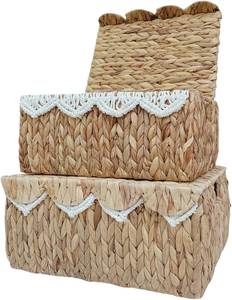 Natural Woven Water Hyacinth <b>Box</b> Vietnam Customized Size Logo Eco Flexible Rustic Storage Bin Container <b>Removable</b> Washable Cover - Product Image 1