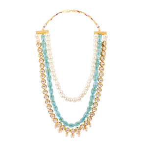 Conjunto de Collar Multicapa con Baño de Oro, Kundan y Cuentas NS501 Verde Menta, Joyería Moderna en Capas - Product Image 2