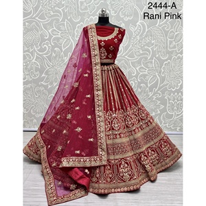 Collections de velours de vêtements de mariée indiens pour la mariée avec le travail de Zarkhan par Fabzone - Product Image 2