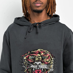 Sudadera con Capucha Negra Unisex con Bolsillo Delantero, Informal, de Felpa Tejida, Transpirable, Corte Holgado, para Invierno, 100% Algodón, 300g - Product Image 5