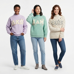 Sweat-shirt en polaire noir et blanc à pois pour femme avec lettres brodées, détails floraux, col haut, haut décontracté pour l'hiver - Product Image 5