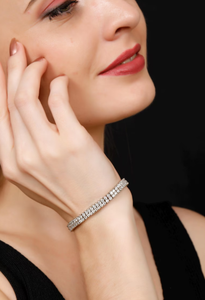 Bracelet à breloques Orelia Luxe en argent S925 plaqué or rose avec moissanite, double rangée micro-pavée, cercle complet, idéal pour les fêtes et mariages - Product Image 4
