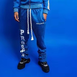 Ensemble survêtement homme personnalisé en coton, imprimé intégral, avec strass, pantalon évasé et sweat à capuche, haute qualité - Product Image 5