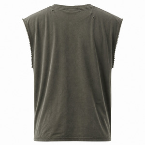 Washed Sleeveless Muscle Tee, Oversized Boxy Streetwear Tank <b>Top</b> with Distressed Spine Graphic & Raw Cut Armholes - Product Image 5