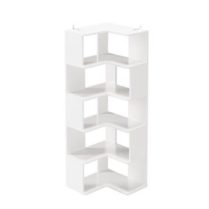 Espositore angolare a 5 livelli a forma di L in truciolato bianco, da terra, 60x60x165 cm - Product Image 6