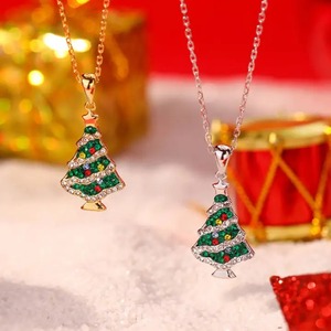 Elegant Women's Christmas <b>Tree</b> Pendant <b>Necklace</b> Sterling Silver 18K White/Yellow Gold Plated 0.2 Carat Moissanite <b>Necklace</b> - Product Image 4
