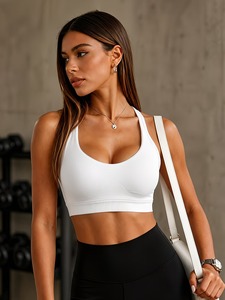 Women Sport <b>Crop</b> <b>Top</b> Bare Back Gym Wear High <b>Support</b> Running Athletic Vest Removable Pads Rib Underband Training Wear Custom - Product Image 4