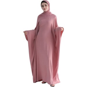 Pink Viscose Abaya Women Long Sleeve Floor Length <b>Modest</b> <b>Dress</b> Round Neck Solid Color Loose Fit Daily Wear Middle East Style - Product Image 4