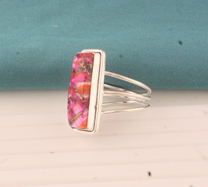 Wholesale Shree Jaipur <b>Silver</b> Women's Pink Spiny Oyster Amethyst Bezel Set 925 Sterling <b>Silver</b> Rectangle <b>Statement</b> <b>Ring</b> Supplier - Product Image 2