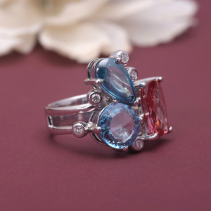 Anillo de Diamantes Cultivados en Laboratorio en Rosa y Azul, Certificado por IGI, en Oro Blanco/Rosa/Amarillo de 14K, Anillo de Diamantes Impresionante - Product Image 2