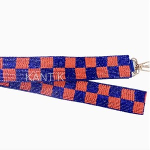 Correa de bolso bordada con cuentas hecha a mano en naranja y azul para el día del partido, correa para bolso deportivo para mujer. - Product Image 1