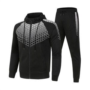 Conjunto Deportivo para Hombre, Gris, con Capucha, Cierre Completo, Estampado Geométrico, Sudadera y Pantalones Deportivos, Transpirable, Poliéster, Ropa de Otoño, Alta Calidad, Talla M - Product Image 6