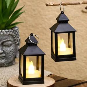 <b>Mini</b> Black Square Hanging Metal Flameless LED Tea Light <b>Lantern</b> Set Birthday Indoor Outdoor Patio Table Garden Lamp - Product Image 3
