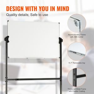 Lavagna Magnetica Bifacciale con Ruote, Altezza Regolabile, 36x24 Pollici, 1 Lavagna Bianca con Rotelle - Product Image 6