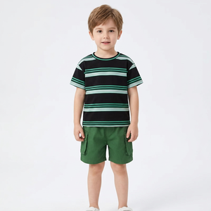 Vente en gros de vêtements décontractés pour garçons, ensemble de 2 pièces, imprimé animal, 100% coton, manches courtes, personnalisable, respectueux de la peau, de haute qualité - Product Image 4