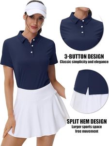 Polo à manches courtes pour femme, bleu marine uni, décontracté, respirant, tissé - Product Image 5