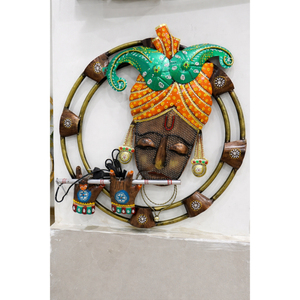 Décoration murale en métal artisanale, finition émail peinte à la main, cadre en bois rustique - pour Diwali, célébrations de retraite, méditation à domicile - Product Image 2