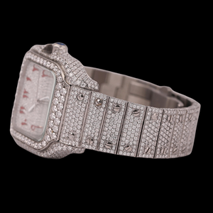 Reloj de Diamantes con Correa de Acero Inoxidable de Lujo, Totalmente Cubierto de Diamantes, con Esfera Cuadrada de Moissanita Certificada y Números Arábigos - Product Image 2