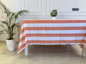 Indian Striped <b>Tablecloth</b> Floral Cotton Table Cover Orange And White French <b>Tablecloth</b> Rectangle Table Cloth Dining Table Decor - Product Image 1