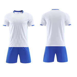 Ensemble de maillots de football américain sublimés blancs et bleus pour hommes, col rond, manches courtes, polyester respirant, séchage rapide, nom d'équipe personnalisé - Product Image 2