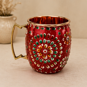 Taza de Cobre Puro Hecha a Mano, Taza de Cobre Roja Premium Pintada a Mano con Diseño Floral, Taza Decorativa de Cobre para Beber, Taza de Cobre Artesanal Hecha a Mano - Product Image 1