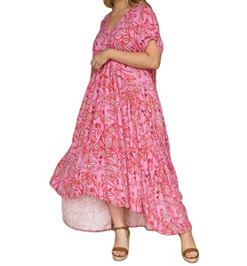 Robe d'été vintage florale coupe trapèze pour femme, design personnalisé 2025, col en V profond, manches à volants, ourlet asymétrique, grandes tailles - Product Image 1