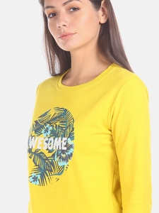 เสื้อสเวตเชิ้ตคอกลมแขนยาวสีเหลืองสำหรับผู้หญิงพร้อมลายพิมพ์ดอกไม้เขตร้อนและดีไซน์ตัวอักษร "Awesome" สำหรับใส่ลำลองในฤดูร้อน - Product Image 4
