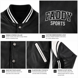Chaqueta Varsity Personalizada de Alta Calidad para Hombre, Estilo Vintage, con Parches de Cuero PU, Chaqueta Bomber de Béisbol, Unisex, Ropa Urbana - Product Image 6