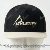 Casquette de baseball sportive Athletify personnalisée en softshell 5 panneaux en sergé, impression numérique/estampée/sublimée, fermeture ajustée, unisexe adulte