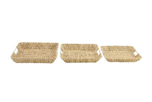 Set of 3 rectangular fruit trays made of water hyacinth, <b>stackable</b>, kitchen <b>storage</b> trays. - Product Image 2