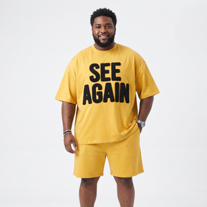 Men's Relaxed Fit Puff Printing Summer <b>T</b>-<b>Shirt</b> Shorts Set Casual Elastic Waist 100% Cotton Plus Size Baggy Men Tee Shorts Set - Product Image 6