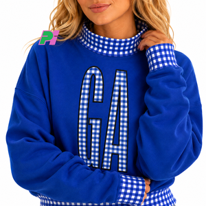 Sweat-shirt à col montant Georgia State avec lettrage et bordures à carreaux, sweat-shirt personnalisé à col montant GA, vêtement d'hiver - Product Image 6
