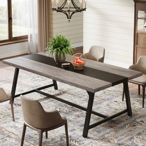 Rectangular Dining <b>Table</b>, Industrial Style Wood Top with Strong Metal Frame for Home Kitchen and Restaurant, OEM Manufacturer - Product Image 2