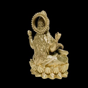 Escultura de la Diosa Saraswati en Latón Refinado, Tradicional para Bodas y Diwali, Elegante Ídolo Religioso de Metal para el Hogar, Oficina o Templo - Product Image 2