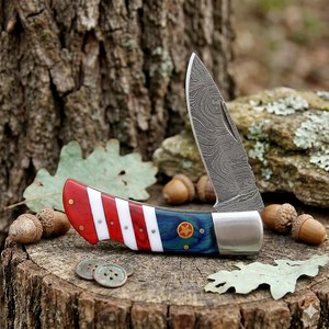 High Quality Damascus Steel Clip Point Straight Edge EDC Hunting Folding <b>Knife</b> Back Lock Mechanism Black <b>Handle</b> OEM ODM - Product Image 4