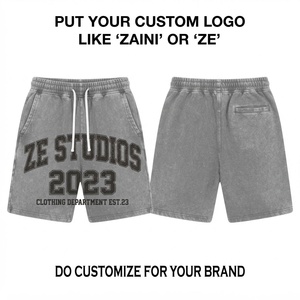Premium Cotton Acid Wash Front Logo <b>Men's</b> Sporty <b>Red</b> Vintage Finish Eco-Friendly Quick Dry Waterproof <b>Shorts</b> 140g Woven Fabric - Product Image 1