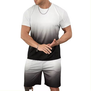Custom Logo Men's 2 Piece Shorts <b>Set</b> Summer Tracksuit Casual <b>Knitted</b> Breathable Cotton Streetwear Crew Neck Tee Shorts Outfits - Product Image 4