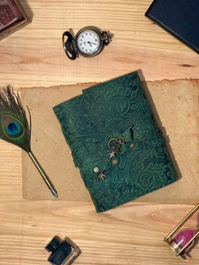 Handmade Green Leather <b>Notebook</b> with Alloy Buckle Vintage <b>Floral</b> Embossed Travel Journal Sketchbook Grimoire Diary - Product Image 2
